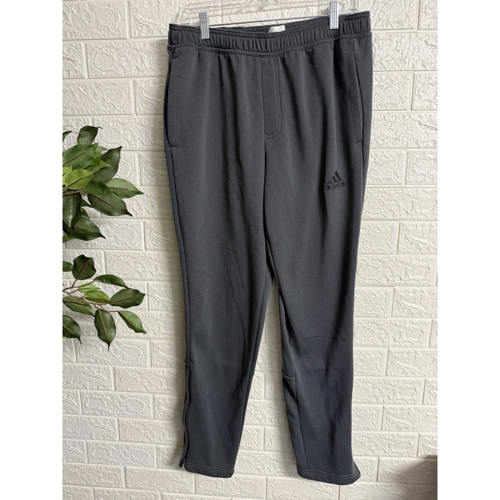 Adidas Fleece Sweatpants Men Gray M, Zipper At Bottom Of Each Leg